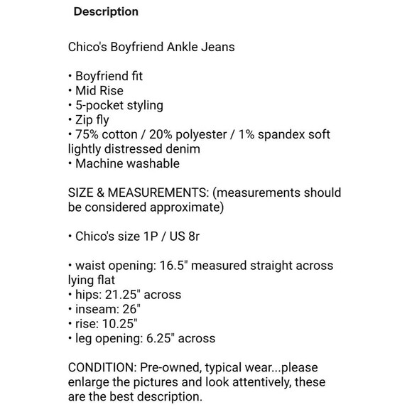 Chico's Boyfriend Ankle Jeans  Size 8r (1) Light Wash Stretch Denim  Boho Casual - Picture 13 of 13